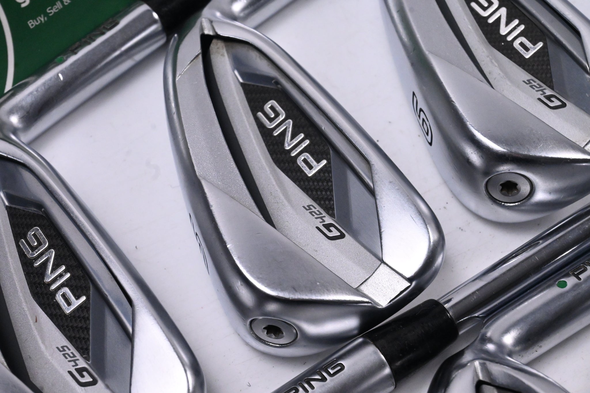 Ping G425 Irons / 4-PW+GW+SW / Green Dot / Stiff Flex Ping AWT 2.0 Shafts